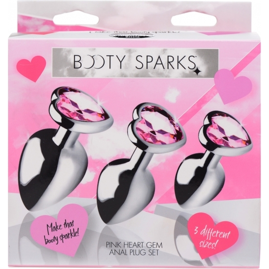 PINK HEART GEM ANAL PLUG SET - 3 PIECES - SILVER image 1