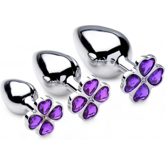 VIOLET FLOWER GEM ANAL PLUG SET - 3 PIECES - SILVER image 0