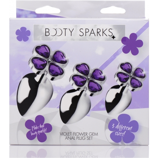 VIOLET FLOWER GEM ANAL PLUG SET - 3 PIECES - SILVER image 1