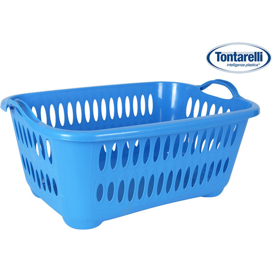 LAUNDRY BASKET W/HANDL 45L COV.LINE BLUE image 0