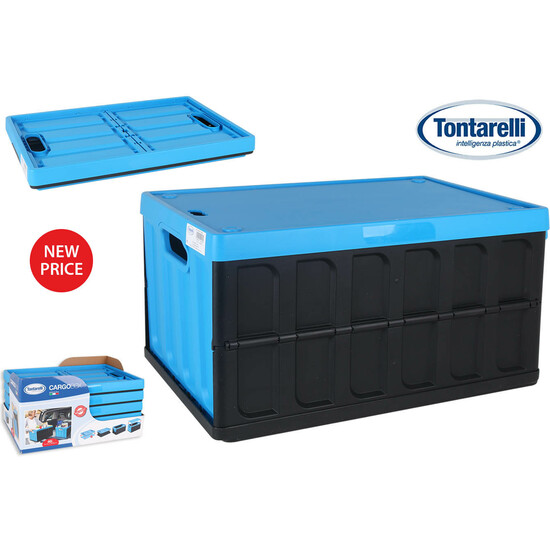 FOLDING CRATE WITH LID 62L BLACK/BLUE image 0