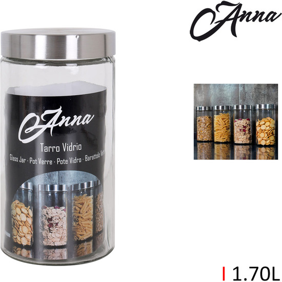 1.70LT GLASS JAR W/INOX LID ANNA image 0