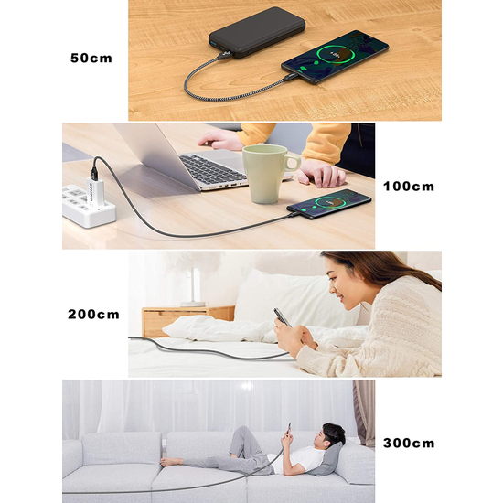CABLES USB TIPO C, 4PACK [ 0.5M 1M 2M 3M] 3A CARGADOR TIPO C NYLON CARGA RÁPIDA Y SINCRONIZACIÓN CABLE USB C PARA SAMSUNG S10/S9/S8/NOTE 10/NOTE 9, H image 1