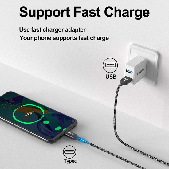 CABLES USB TIPO C, 4PACK [ 0.5M 1M 2M 3M] 3A CARGADOR TIPO C NYLON CARGA RÁPIDA Y SINCRONIZACIÓN CABLE USB C PARA SAMSUNG S10/S9/S8/NOTE 10/NOTE 9, H image 2