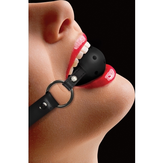 OUCH BALL GAG WITH LEATHER STRAPS BLACK image 0