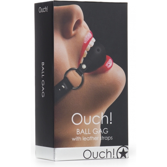 OUCH BALL GAG WITH LEATHER STRAPS BLACK image 1