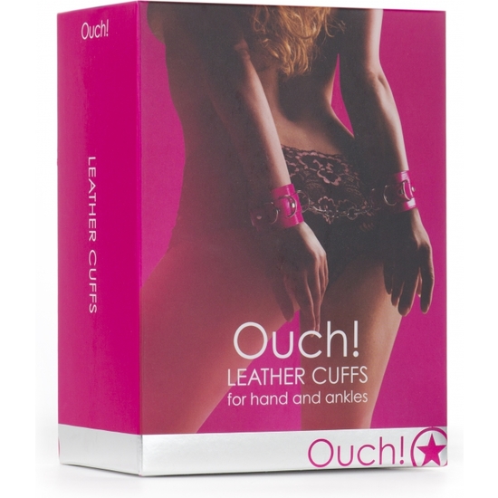 OUCH LEATHER CUFFS FOR HAND AND ANKLES PINK image 1