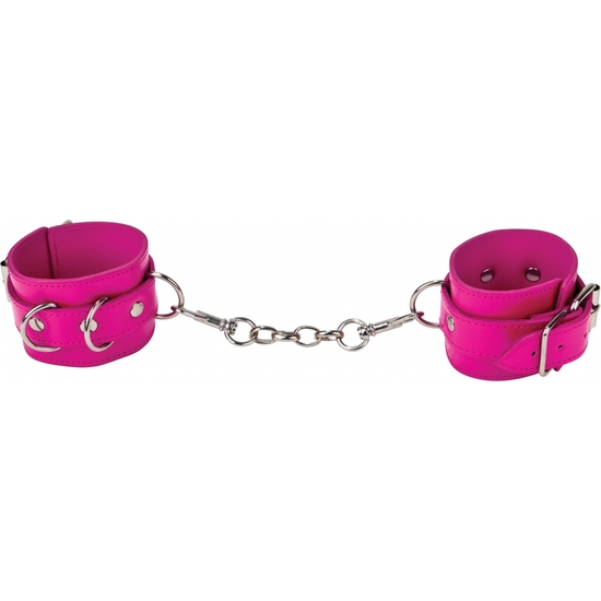 OUCH LEATHER CUFFS FOR HAND AND ANKLES PINK image 2