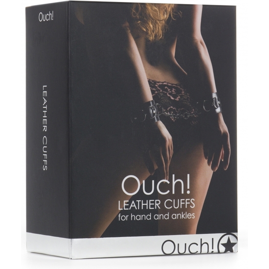 OUCH LEATHER CUFFS FOR HAND AND ANKLES BLACK image 1