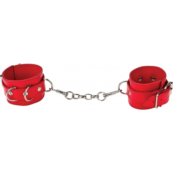OUCH LEATHER CUFFS FOR HAND AND ANKLES RED image 2