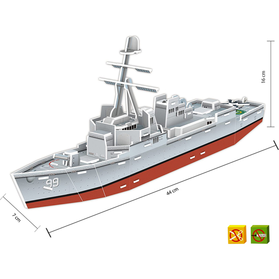 PUZZLE 3D DESTRUCTOR NAVAL ARLEIGH BURKE-CLASS -50 PCS - TAMAÑO MONTADO: 44CM X 7CM X 16CM image 0