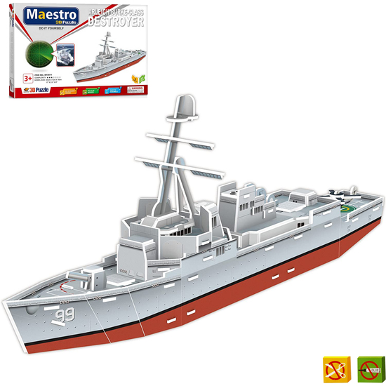 PUZZLE 3D DESTRUCTOR NAVAL ARLEIGH BURKE-CLASS -50 PCS - TAMAÑO MONTADO: 44CM X 7CM X 16CM image 1