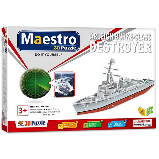 PUZZLE 3D DESTRUCTOR NAVAL ARLEIGH BURKE-CLASS -50 PCS - TAMAÑO MONTADO: 44CM X 7CM X 16CM image 2