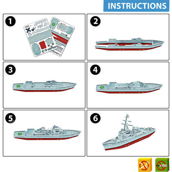 PUZZLE 3D DESTRUCTOR NAVAL ARLEIGH BURKE-CLASS -50 PCS - TAMAÑO MONTADO: 44CM X 7CM X 16CM image 4