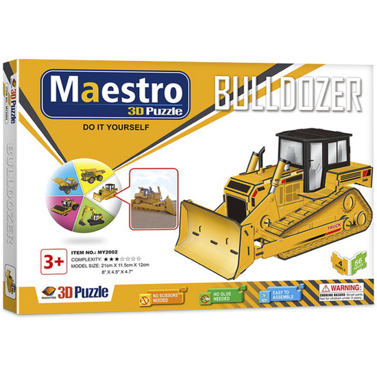 PUZZLE 3D BULLDOZER -50 PCS - TAMAÑO MONTADO: 21CM X 11.5CM X 12CM image 2