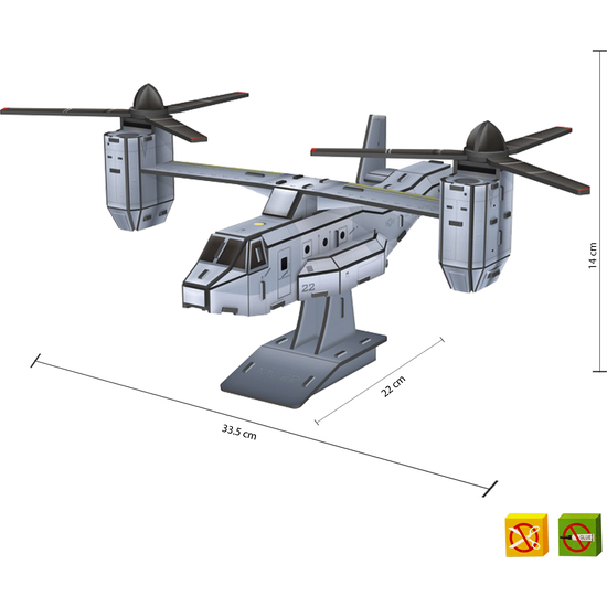 PUZZLE 3D AIRCRAFT MV-22 OSPREY -50 PCS - TAMAÑO MONTADO: 22M X 33.5CM X 45CM image 0