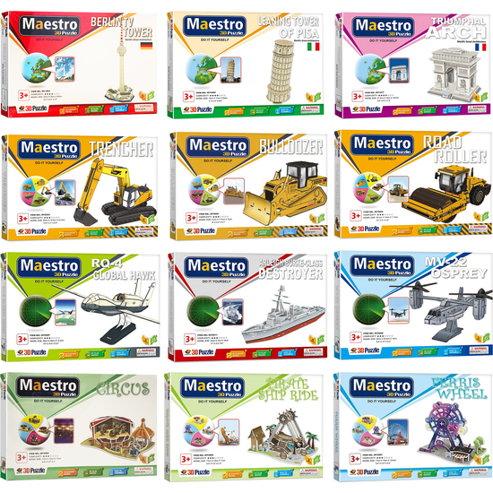 SET 5 PUZZLES 3D - SURTIDOS: MODELOS DE MAQUINARIA PESADA, AVIONES, NAVALES, ATRACCIONES image 0