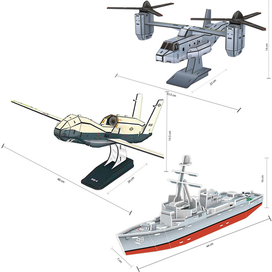 SET 3 PUZZLES 3D - MODELOS AIRCRAFT MV/DESTRUCTOR NAVAL ARLEIGH BURKE/DRON image 0