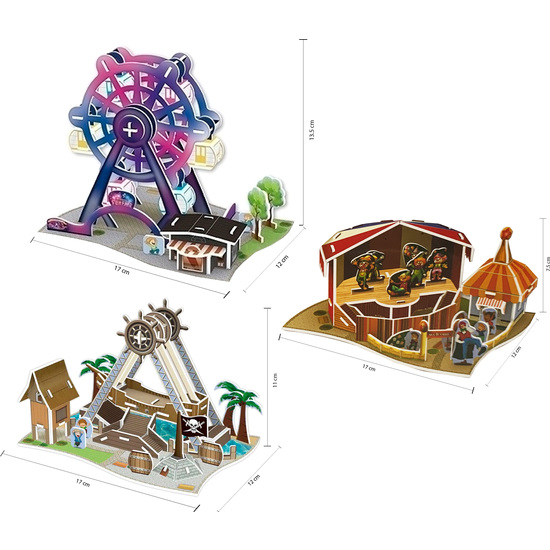 SET 3 PUZZLES 3D - MODELOS ATRACCIÓN NORIA/ATRACCIÓN BARCO PIRATA/ATRACCIÓN CIRCO  image 0