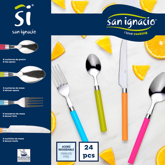 PACK DE 3 SARTENES SAN IGNACIO Ø16CM Ø20CM Ø24CM + SET DE 24PC CUBERTERÍA EN ACERO INOXIDABLE CON MANGOS DE MULTICOLOR image 4