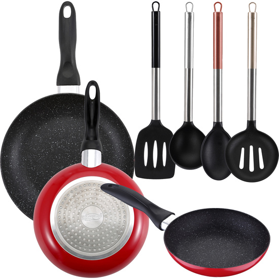 PACK DE 3 SARTENES SAN IGNACIO Ø16CM Ø20CM Ø24CM + SET DE 4PC DE UTENSILIOS DE COCINA EN NYLON image 0