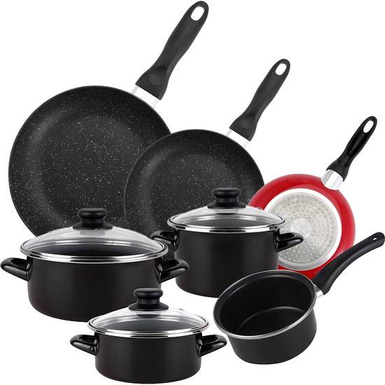 PACK DE 3 SARTENES SAN IGNACIO Ø16CM Ø20CM Ø24CM + BATERÍA DE COCINA DE 7 PIEZAS EN ACERO VITRIFICADO image 0