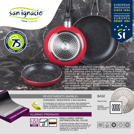 PACK DE 3 SARTENES SAN IGNACIO Ø16CM Ø20CM Ø24CM + BATERÍA DE COCINA DE 7 PIEZAS EN ACERO VITRIFICADO image 2