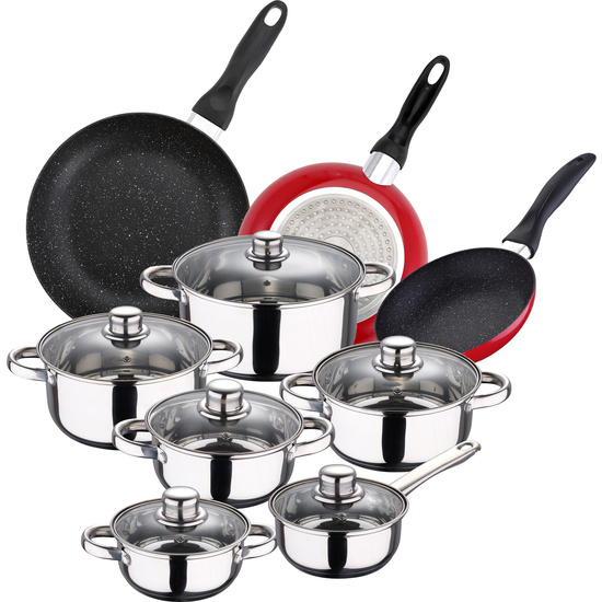 PACK DE 3 SARTENES SAN IGNACIO Ø16CM Ø20CM Ø24CM + BATERÍA DE COCINA DE 12 PIEZAS EN ACERO INOXIDABLE image 0