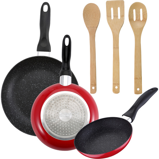 PACK DE 3 SARTENES SAN IGNACIO Ø16CM Ø20CM Ø24CM + SET DE 3PC UNTENSILIOS DE COCINA EN BAMBÚ image 0