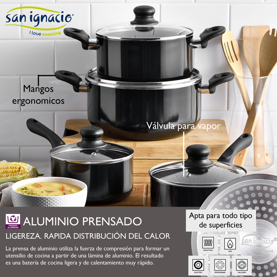 PACK DE 3 SARTENES SAN IGNACIO Ø16CM Ø20CM Ø24CM + BATERÍA DE COCINA DE 8 PIEZAS CON TAPAS image 4