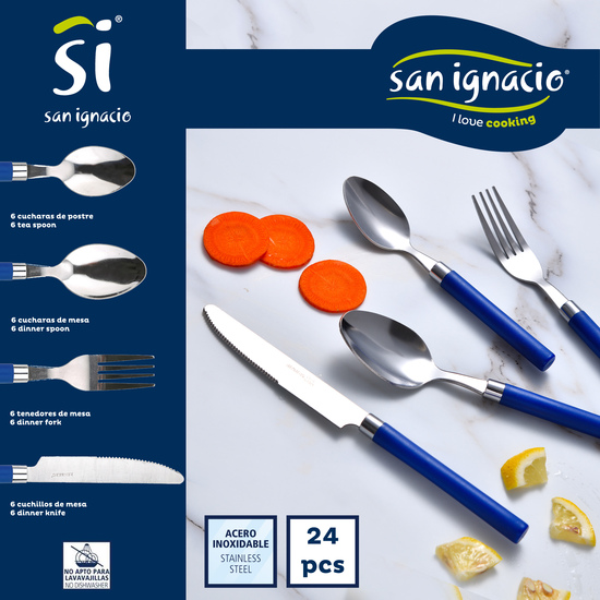 PACK DE 3 SARTENES SAN IGNACIO Ø16CM Ø20CM Ø24CM + SET DE 24PC CUBERTERÍA EN ACERO INOXIDABLE CON MANGOS DE COLOR AZUL image 4