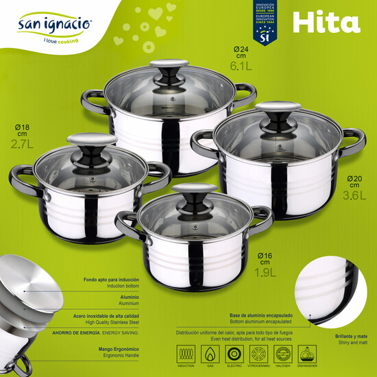 PACK DE 3 SARTENES SAN IGNACIO Ø16CM Ø20CM Ø24CM + BATERÍA DE COCINA 8 PIEZAS EN ACERO INOXIDABLE image 4