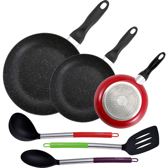 PACK DE 3 SARTENES SAN IGNACIO Ø16CM Ø20CM Ø24CM + SET DE 3PC UTENSILIOS DE COCINA EN NYLON image 0