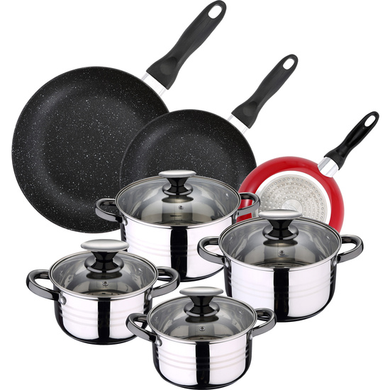 PACK DE 3 SARTENES SAN IGNACIO Ø16CM Ø20CM Ø24CM + BATERÍA DE COCINA DE 8PC EN ACERO INOXIDABLE image 0