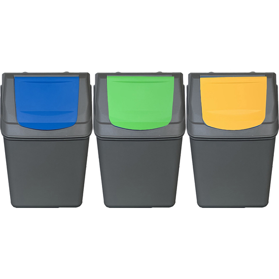 JUEGO DE 3 CUBOS DE RECICLAJE- 60 LITROS DE COMPARTIMENTO -GRIS image 2