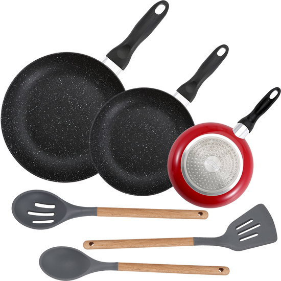 PACK DE 3 SARTENES SAN IGNACIO Ø16CM Ø20CM Ø24CM + SET DE 3PC DE UTENSILIOS DE COCINA EN SILICONA Y MADERA image 0