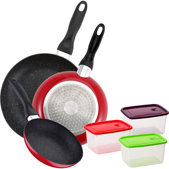 PACK DE 3 SARTENES SAN IGNACIO Ø16CM Ø20CM Ø24CM + SET DE 3PC HERMÉTICOS PLASTICOS image 0
