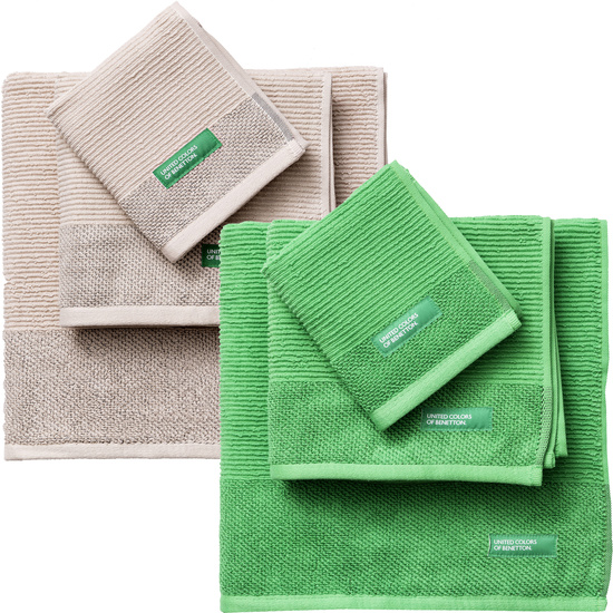 PACK DE 2 SET DE 3 TOALLAS DE BAÑO CADA UNO EN COLOR VERDE Y OTRAS EN BEIGE image 0