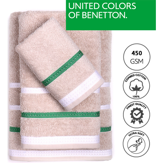 PACK DE 2 SET DE 3 TOALLAS DE BAÑO CADA UNO EN COLOR VERDE Y BEIGE A RAYAS image 1