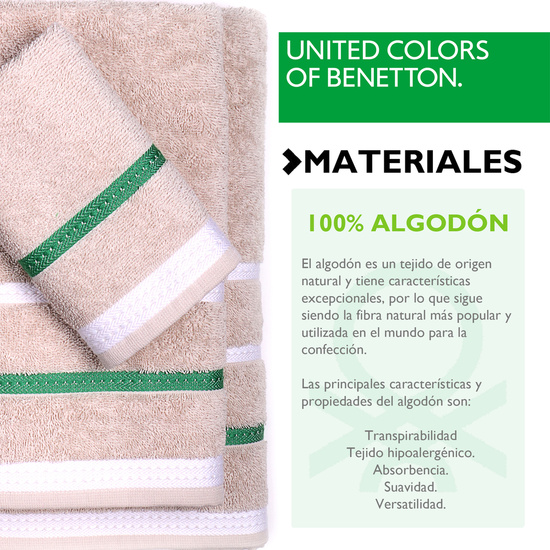 PACK DE 2 SET DE 3 TOALLAS DE BAÑO CADA UNO EN COLOR VERDE Y BEIGE A RAYAS image 3