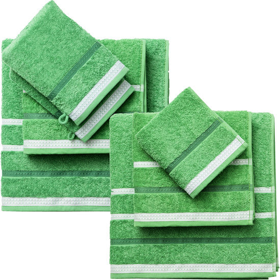 PACK DE 2 SET DE 3 Y 4 TOALLAS DE BAÑO CADA UNO RESPECTIVAMENTE EN COLOR VERDE A RAYAS image 0