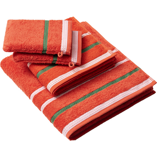 PACK DE 2 SET DE 3 Y 4 TOALLAS DE BAÑO CADA UNO RESPECTIVAMENTE EN COLOR BEIGE Y ROJO A RAYAS image 4