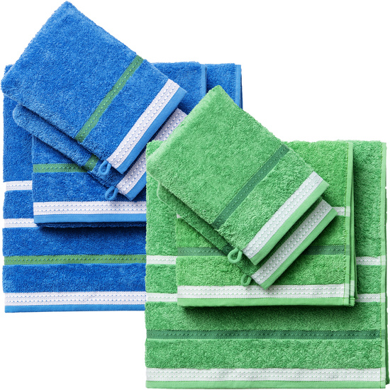 PACK DE 2 SET DE 4PC TOALLAS DE BAÑO CADA UNO EN COLOR AZUL Y VERDE A RAYAS image 0