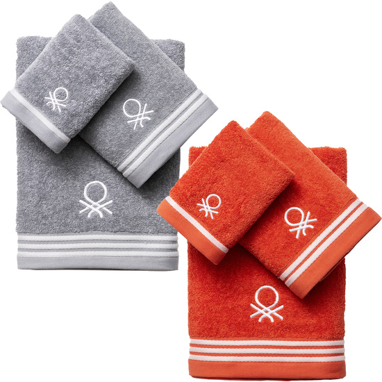 PACK DE 2 SET DE 3PC TOALLAS DE BAÑO CADA UNO EN COLOR GRIS Y ROJO A RAYAS image 0