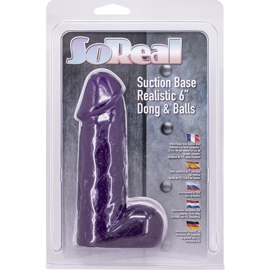 SO REAL DONG WITH BALLS - 15CM - PURPLE image 1