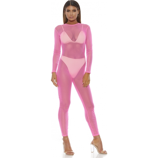 MICRO NET MOCK NET JUMPSUIT - NEON PINK image 0