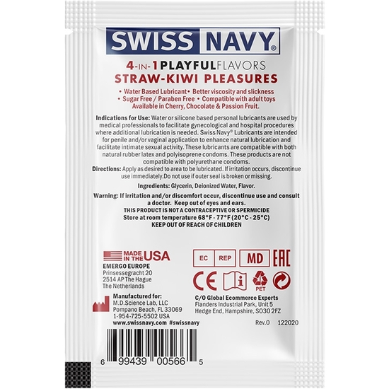SWISS NAVY 4 IN 1 STRAWBERRY-KIWI PLEASURES - 5ML image 1