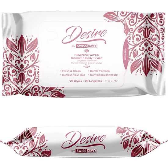 SWISS NAVY DESIRE UNSCENTED FEMININE WIPES 25CT/6CT DISPLAY BOX image 0