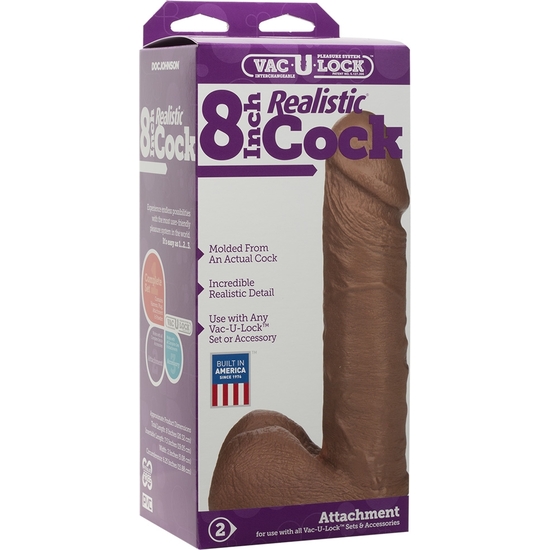 VAC-U-LOCK - 8 INCH REALISTIC COCK BROWN image 2