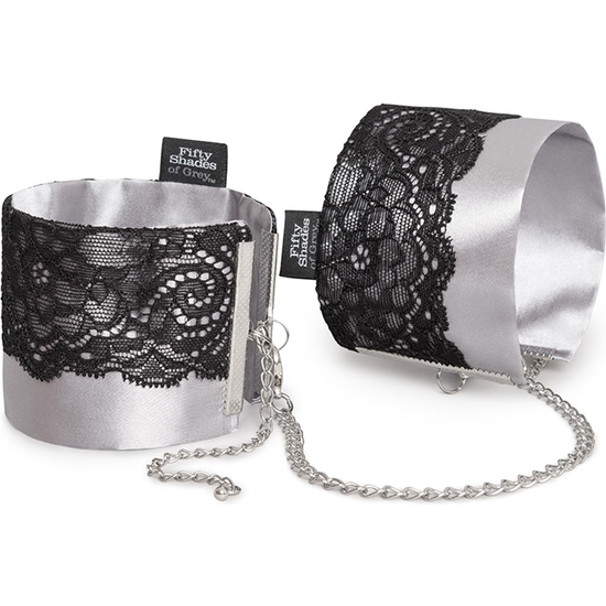 PLAY NICE SATIN AND LACE WRIST CUFFS - BLACK image 0